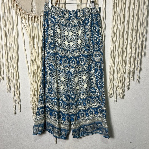 Anthropologie | Feather Bone Talese Wide Leg Pant in Teal and White Size 6 - Picture 2 of 10